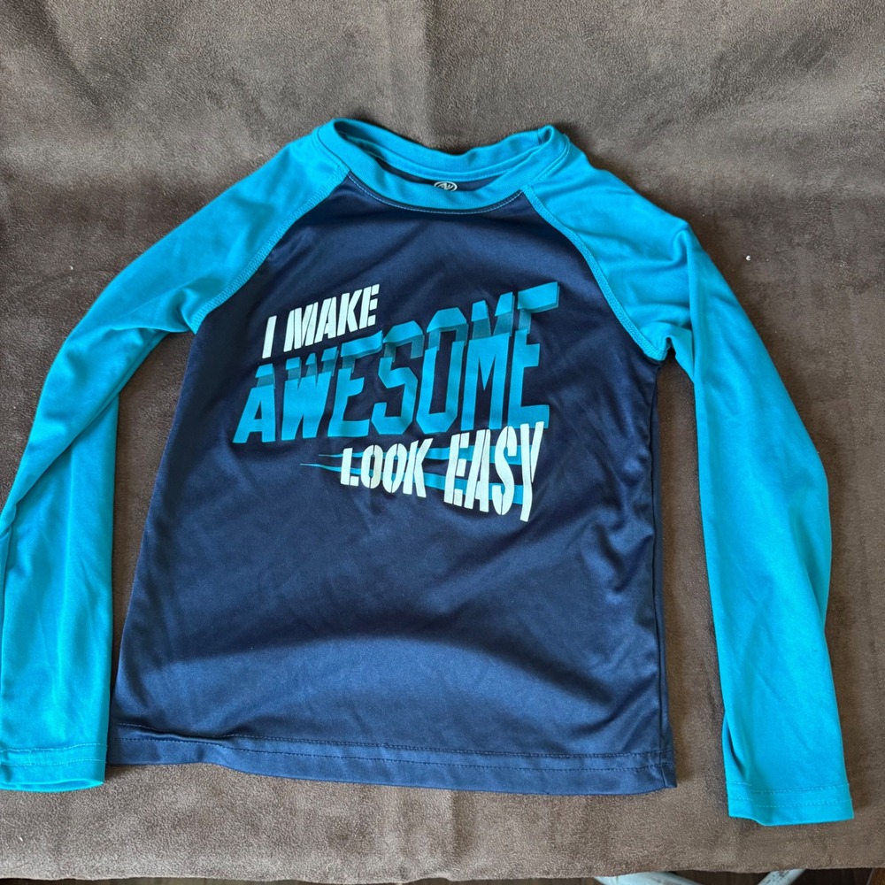 Athletic Works Boys Performance Active Tee Blue‎ Cove Graphic Long Sleeve XS 4-5